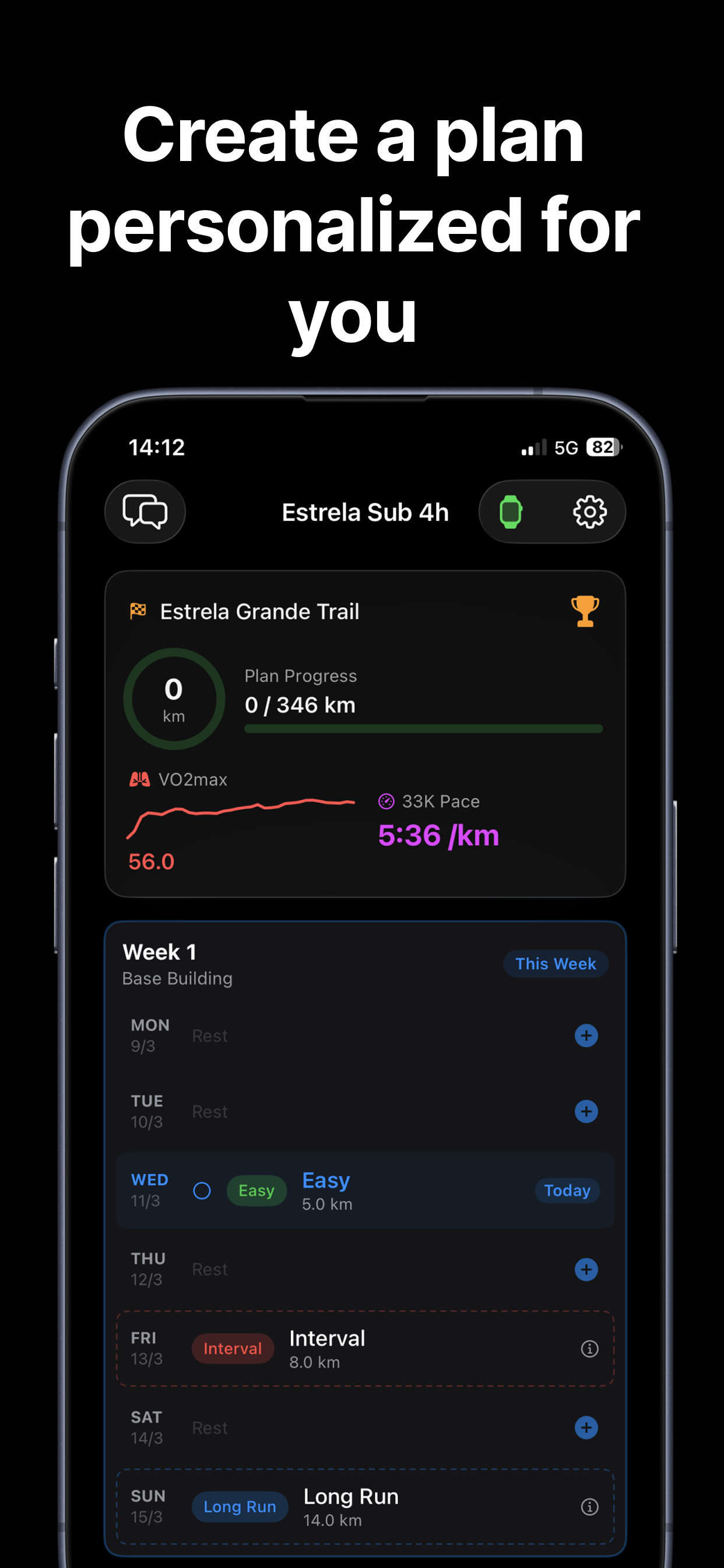 RunAI personalized training plan